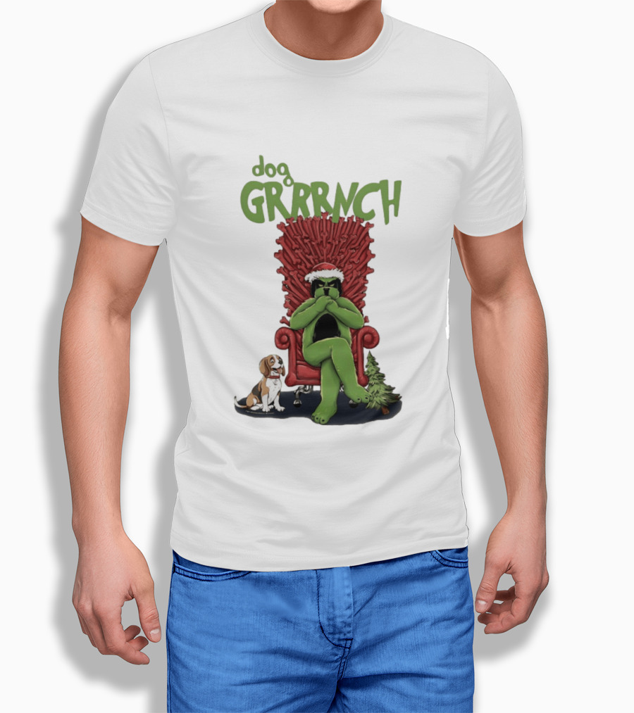 Dog GRRRINCH Christmas Throne Santa Hat Beagle T-Shirt