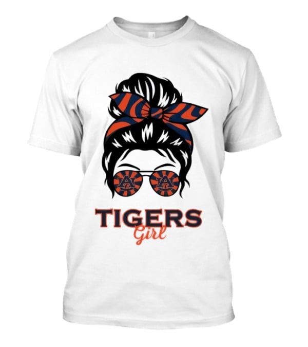 Auburn Tigers Girl Messy Bun Glasses Bow T-Shirt