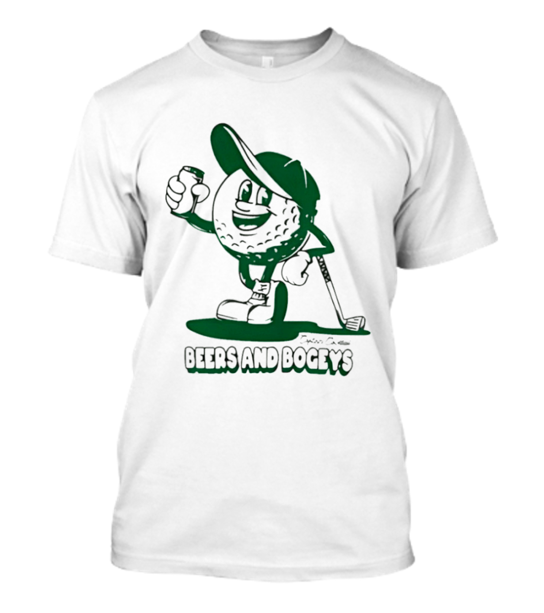Beers And Bogeys Golf Cartoon Character With Beer Can And Club T-Shirt
