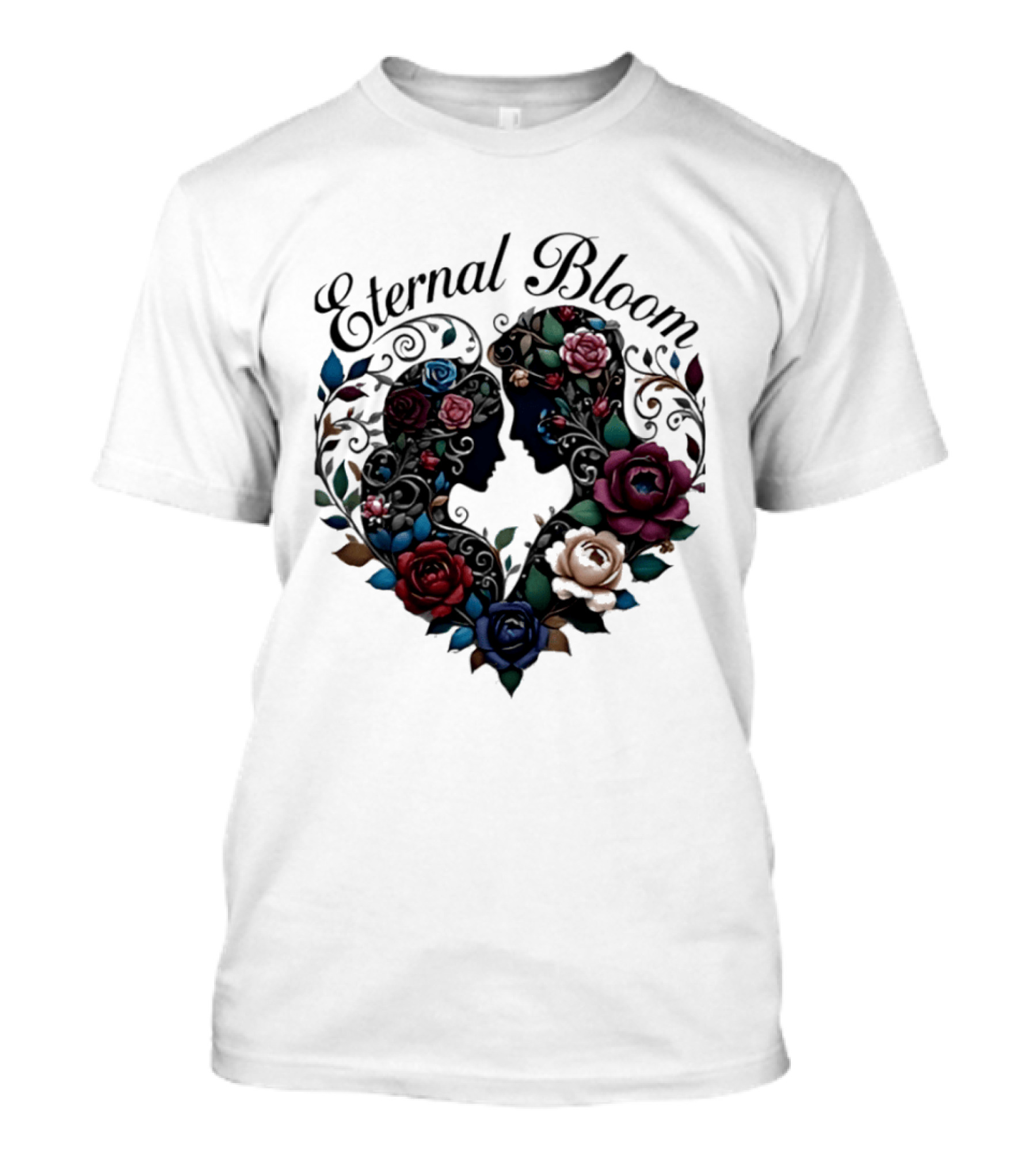 Eternal Bloom Floral Heart Silhouette Valentine Roses T-Shirt