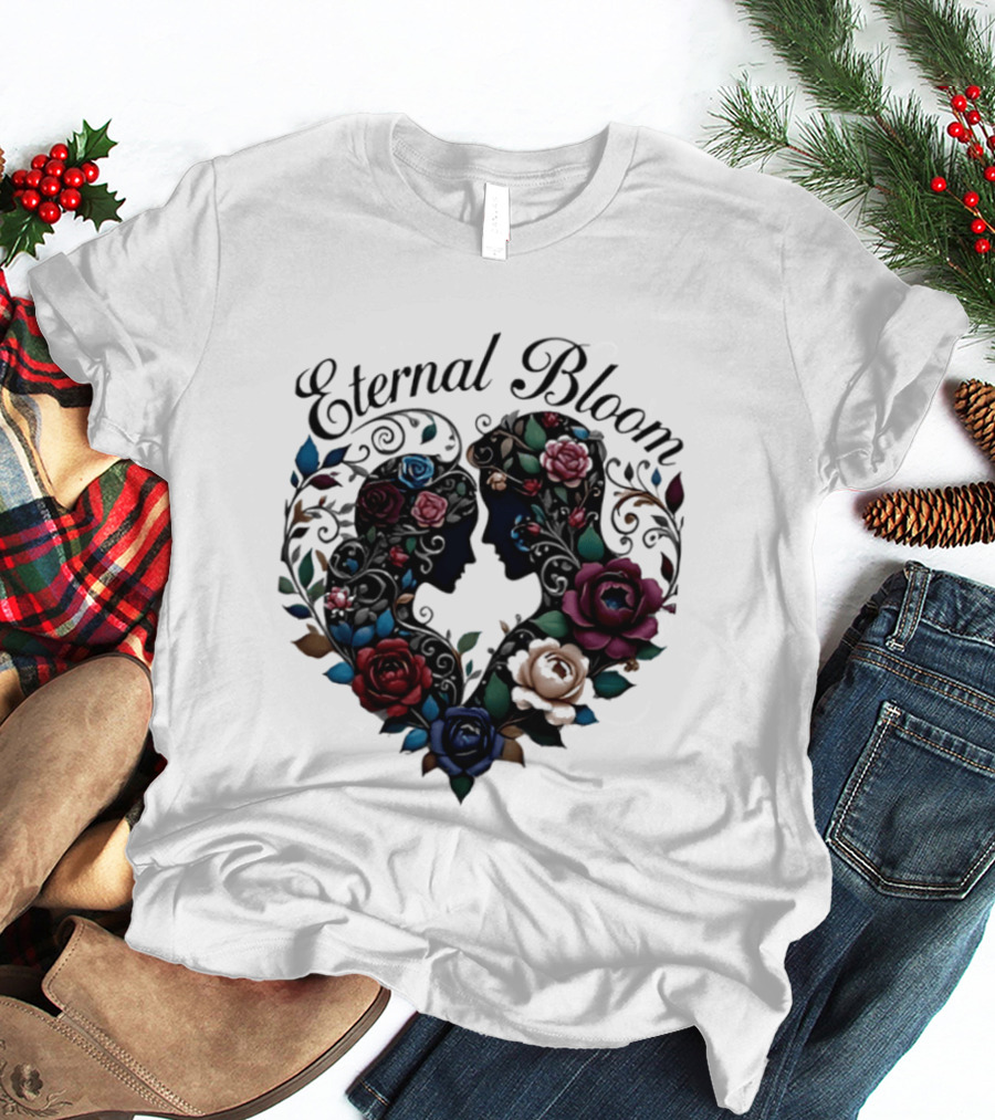 Eternal Bloom Floral Heart Silhouette Valentine Roses T-Shirt