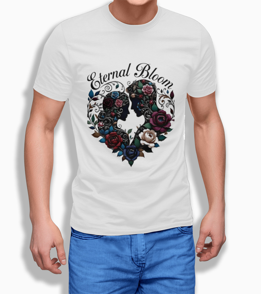 Eternal Bloom Floral Heart Silhouette Valentine Roses T-Shirt