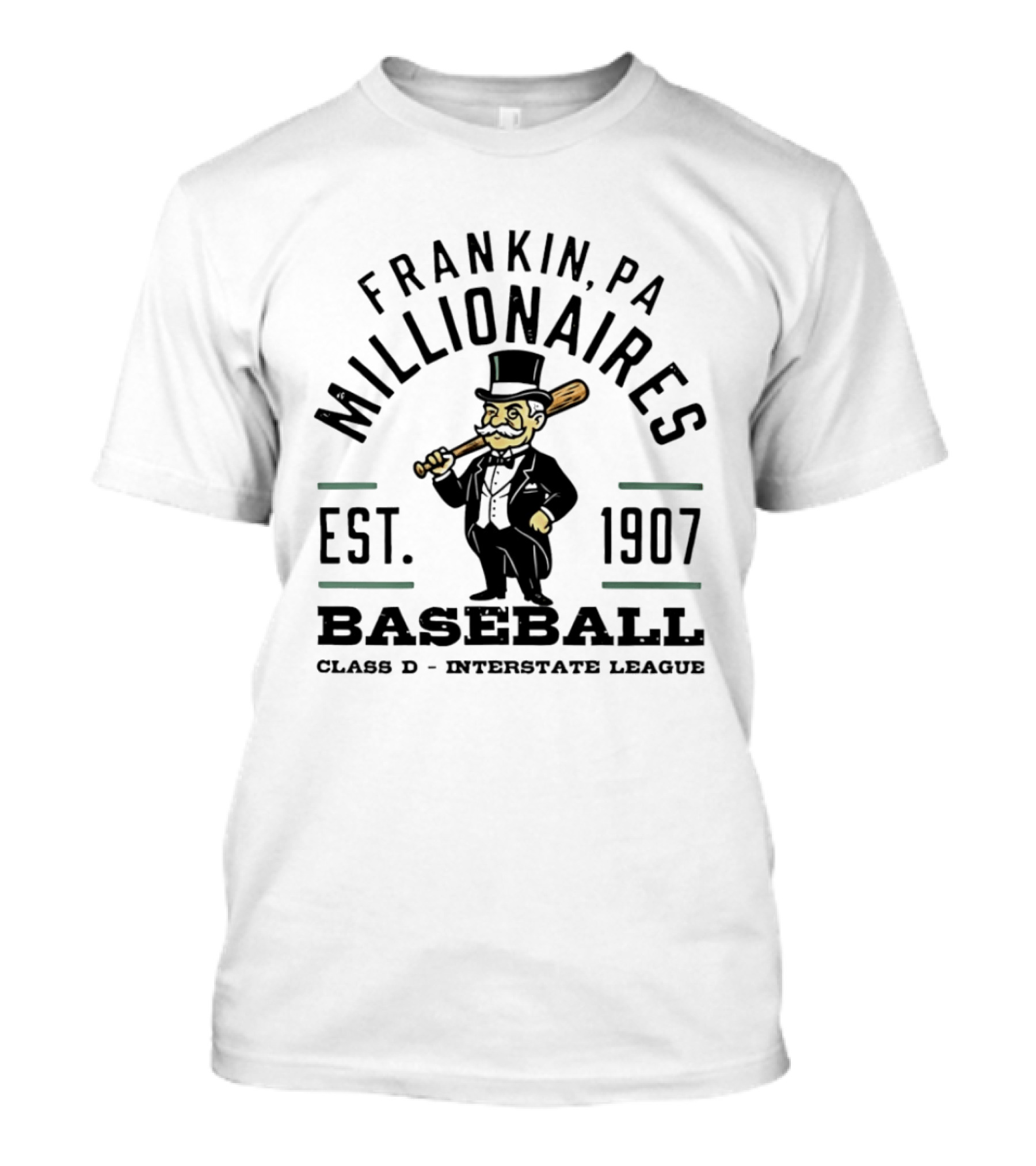 Franklin PA Millionaires Baseball Est 1907 Class D Interstate League T-Shirt