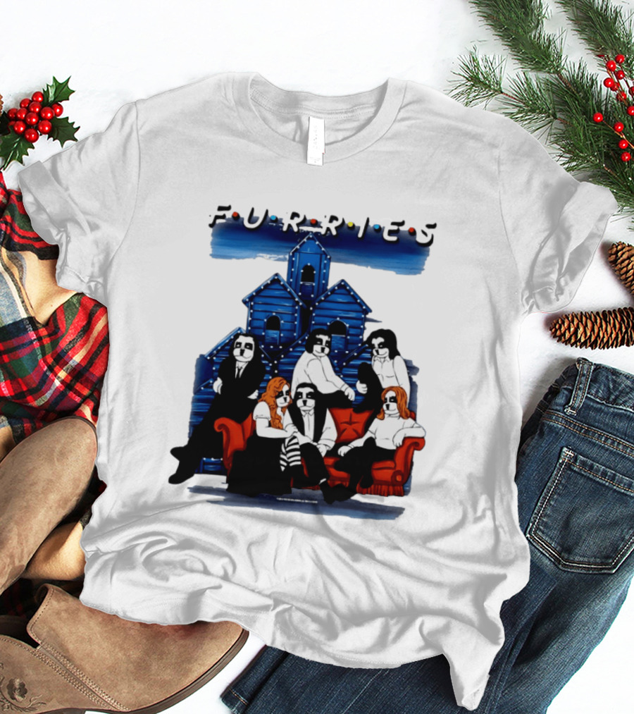 Furries Friends Group Sitting In Front Of Blue Houses T-Shirt