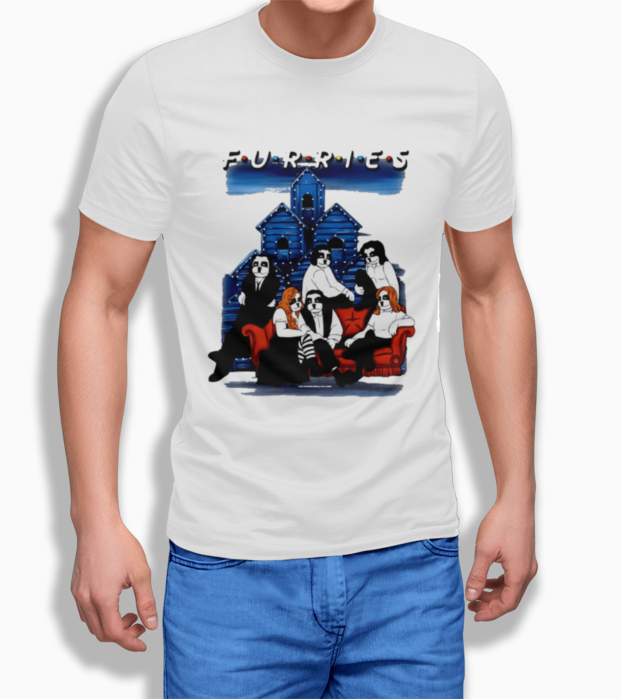 Furries Friends Group Sitting In Front Of Blue Houses T-Shirt