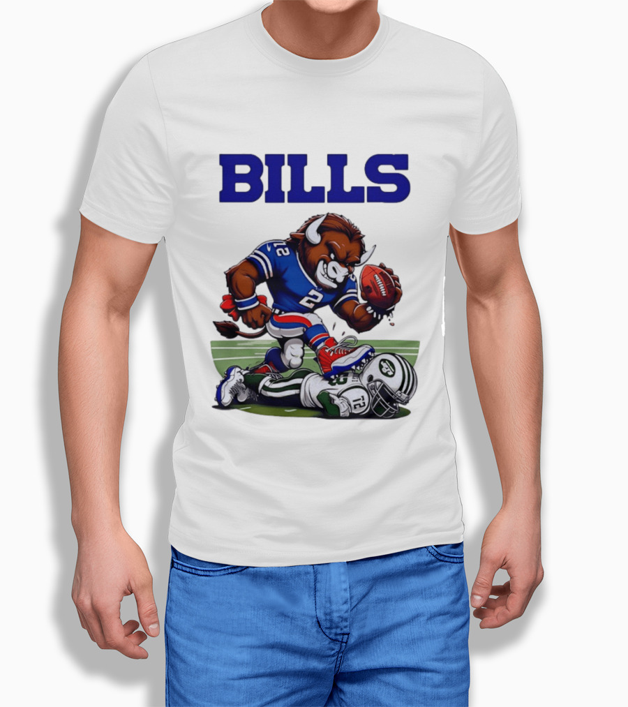 Buffalo Bills Dominating New York Jets Rivalry NFL Mascot Showdown T-Shirt