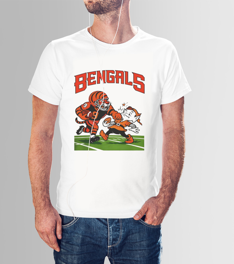 Bengals Tiger Player Tackling Browns Elf Cleveland Rivalry T-Shirt