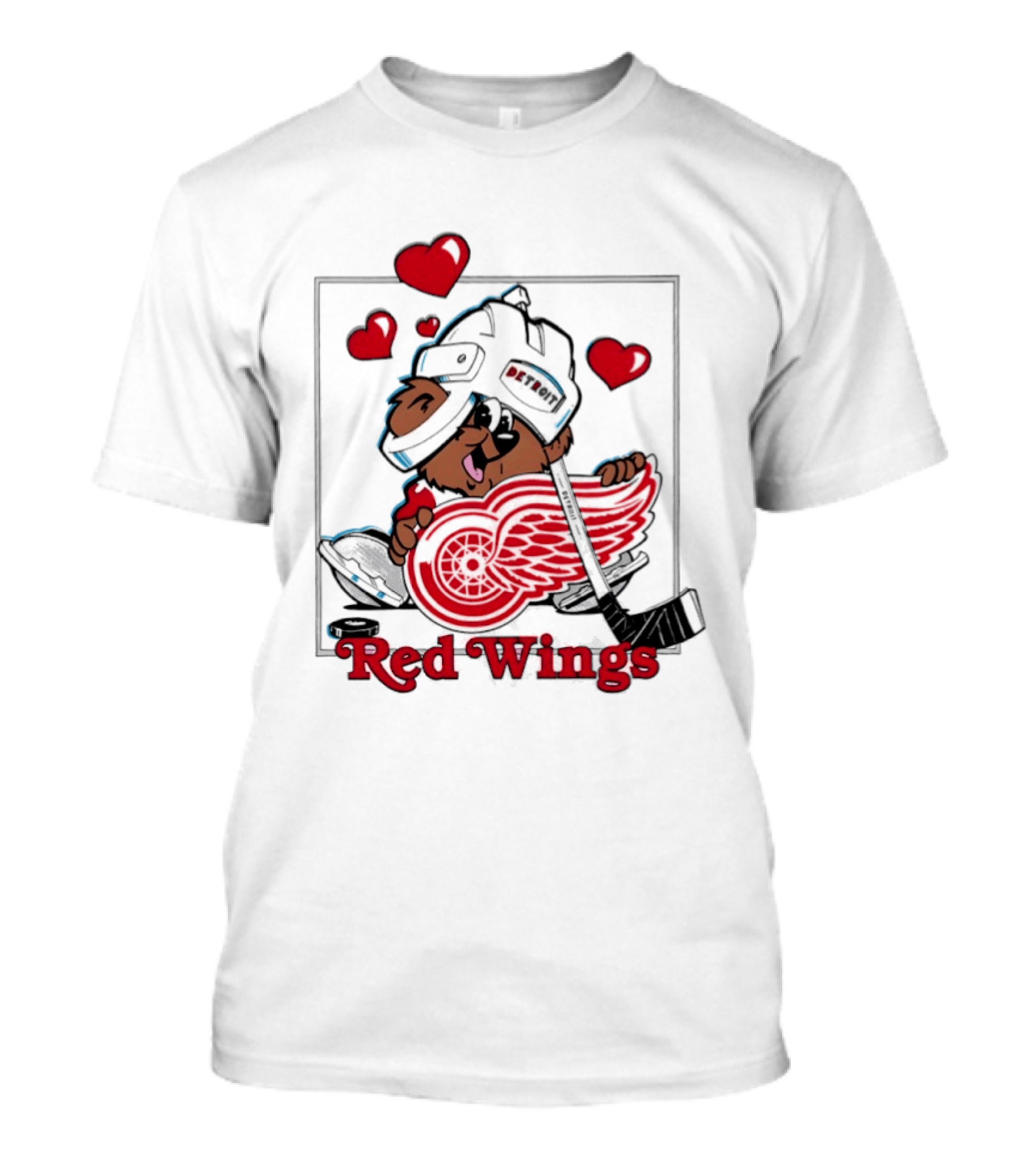 Detroit Red Wings Bear Hugging Hockey Heart With Hearts T-Shirt