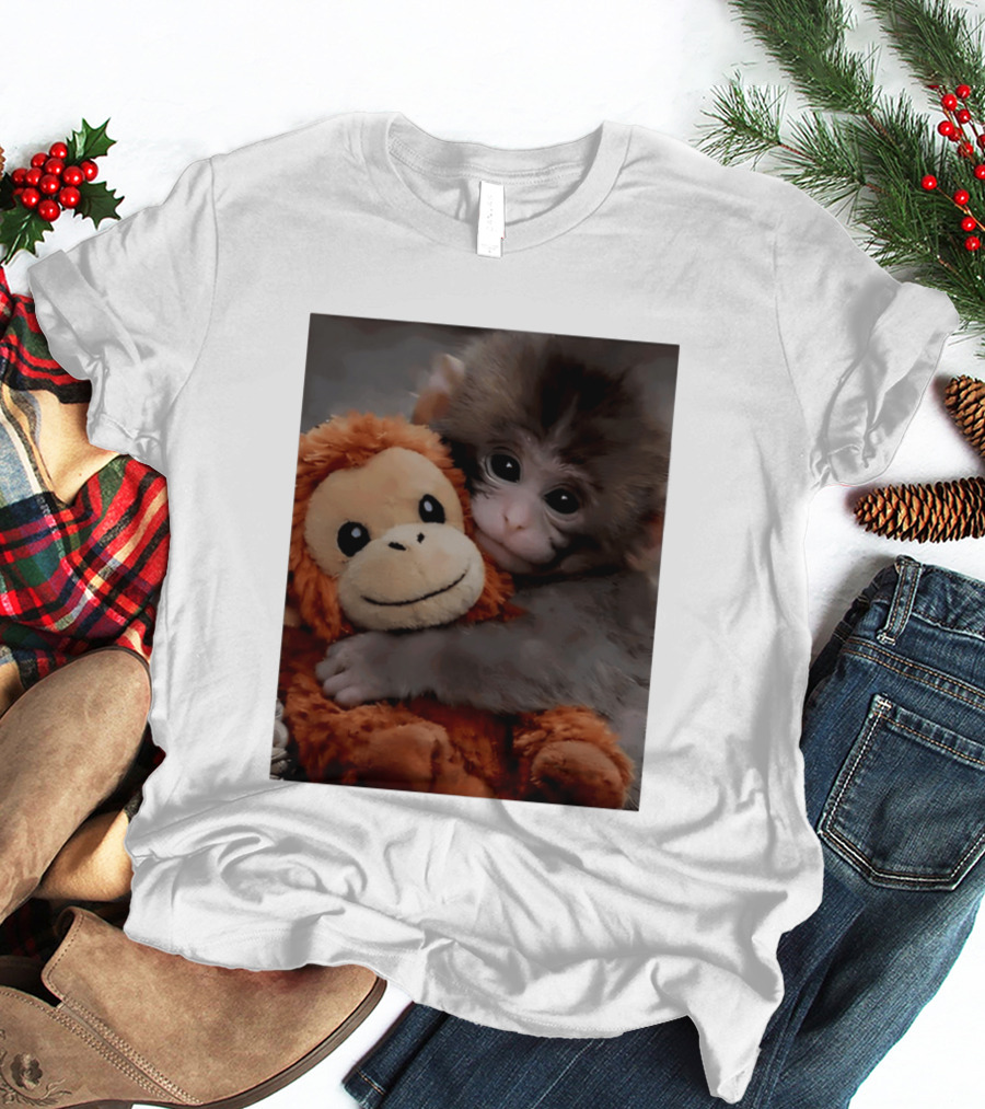 I Love Punch Monkey Hugging Stuffed Monkey T-Shirt
