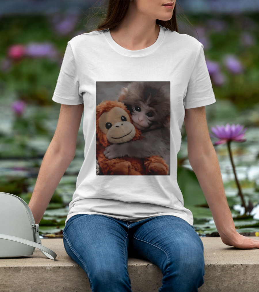 I Love Punch Monkey Hugging Stuffed Monkey T-Shirt