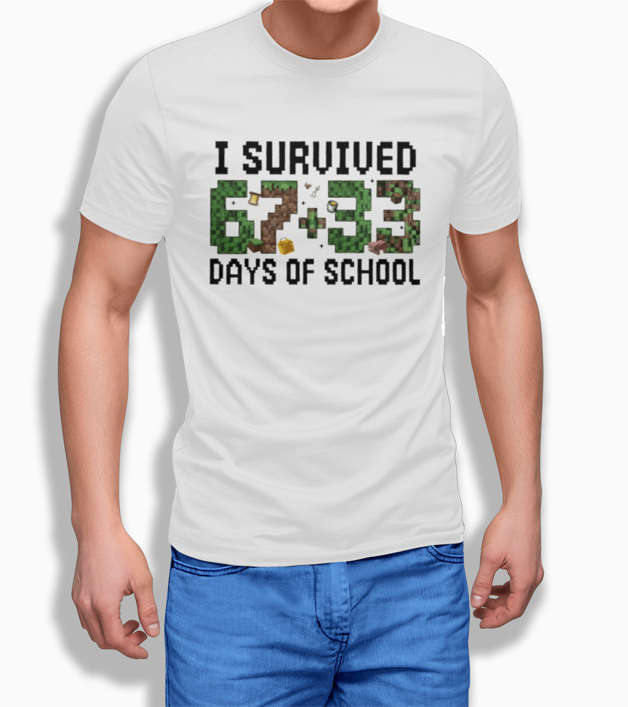 I Survived 67 Plus 33 Days Of School Minecraft Style Blocks T-Shirt