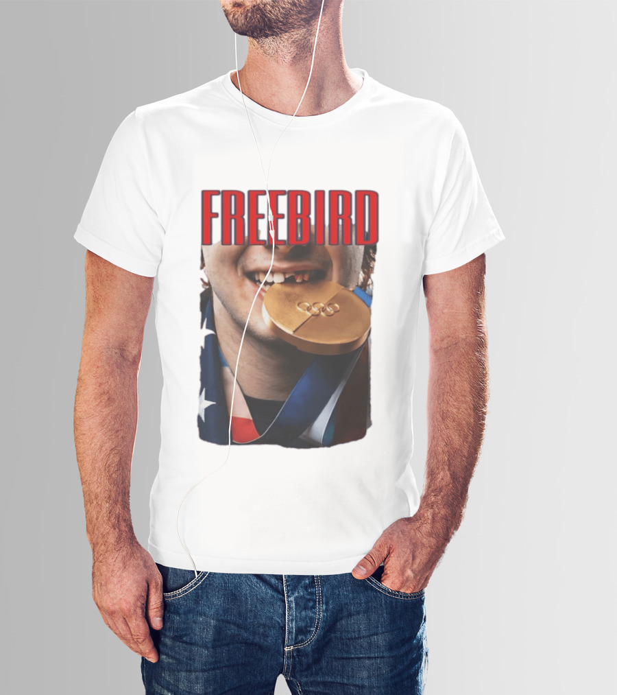 Jack Hughes Freebird Golden Smile Olympic Medal Bite T-Shirt