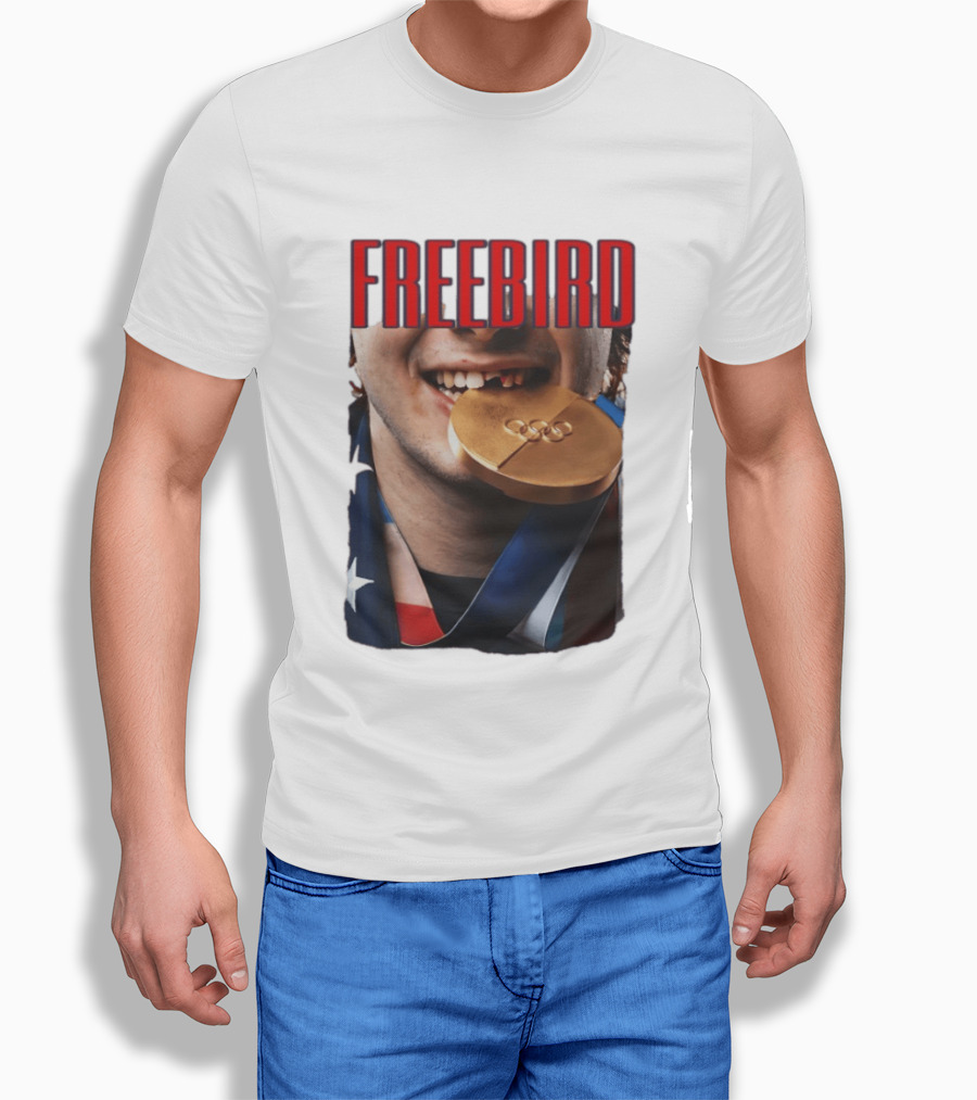Jack Hughes Freebird Golden Smile Olympic Medal Bite T-Shirt