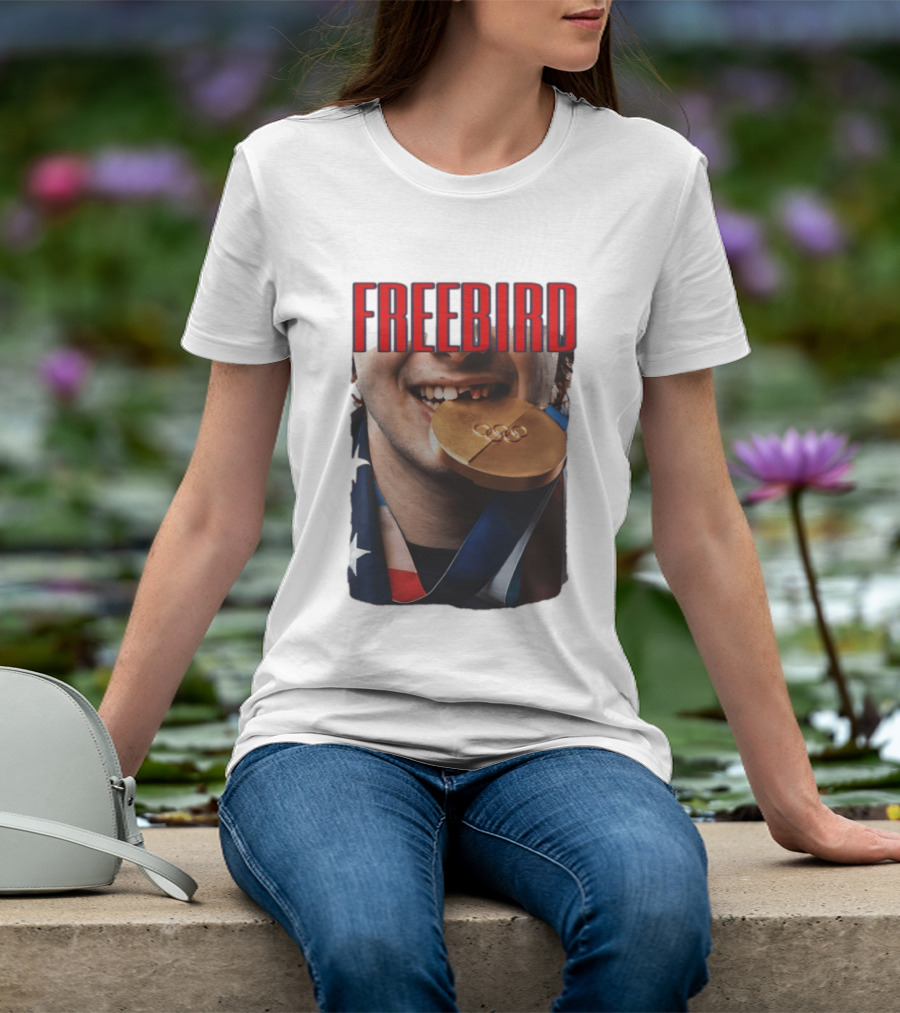Jack Hughes Freebird Golden Smile Olympic Medal Bite T-Shirt