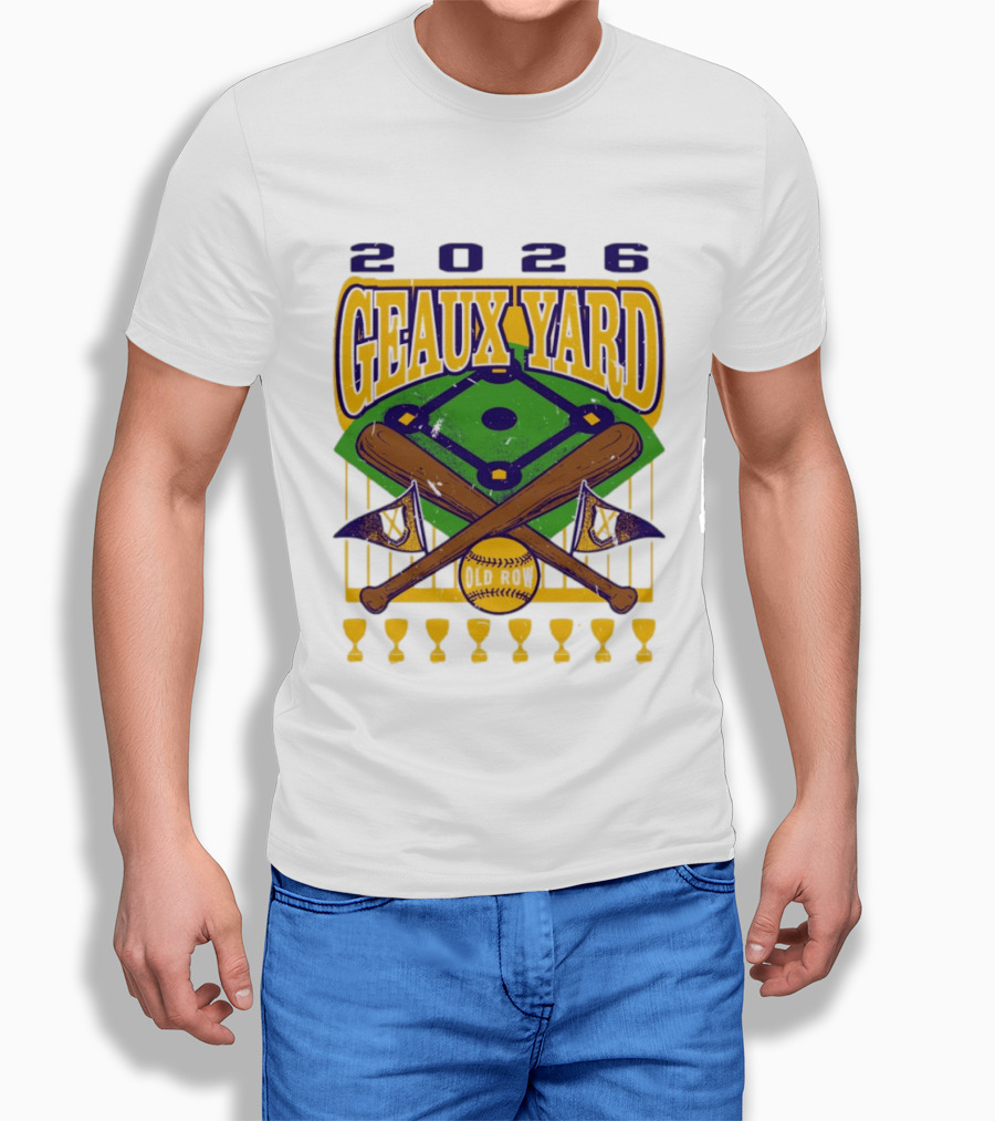 LSU Tigers 2026 Geaux Yard Baseball Field Old Row Bats Flags T-Shirt