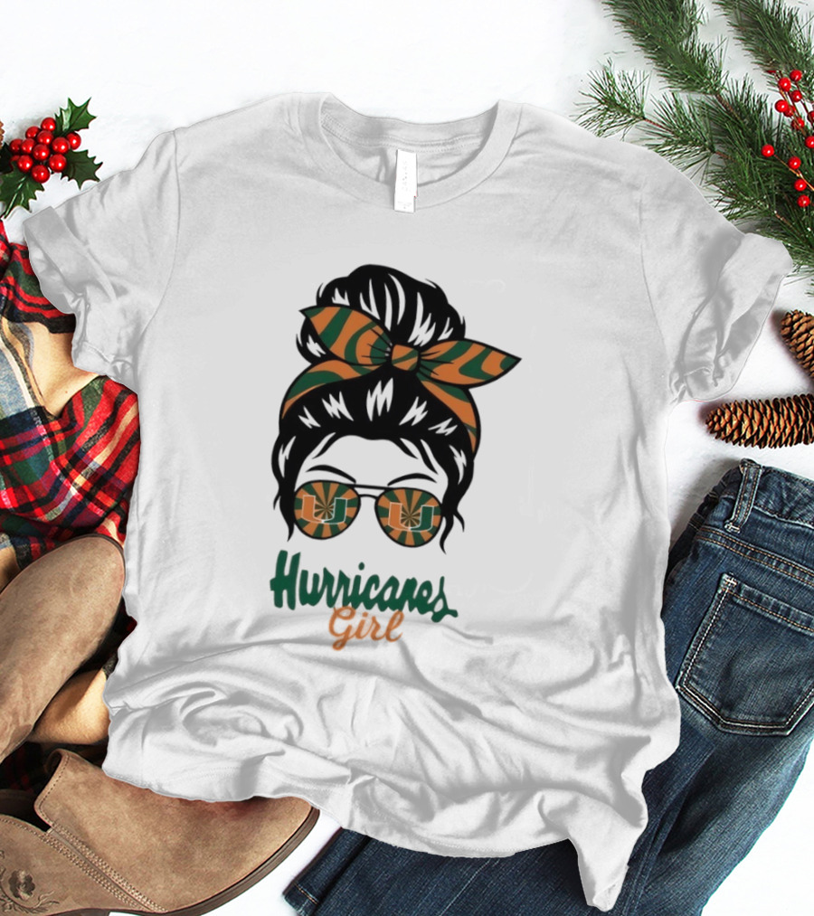 Hurricanes Girl Messy Bun Glasses Bow Fan Gear T-Shirt