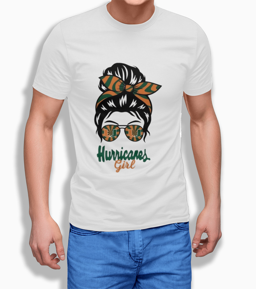 Hurricanes Girl Messy Bun Glasses Bow Fan Gear T-Shirt
