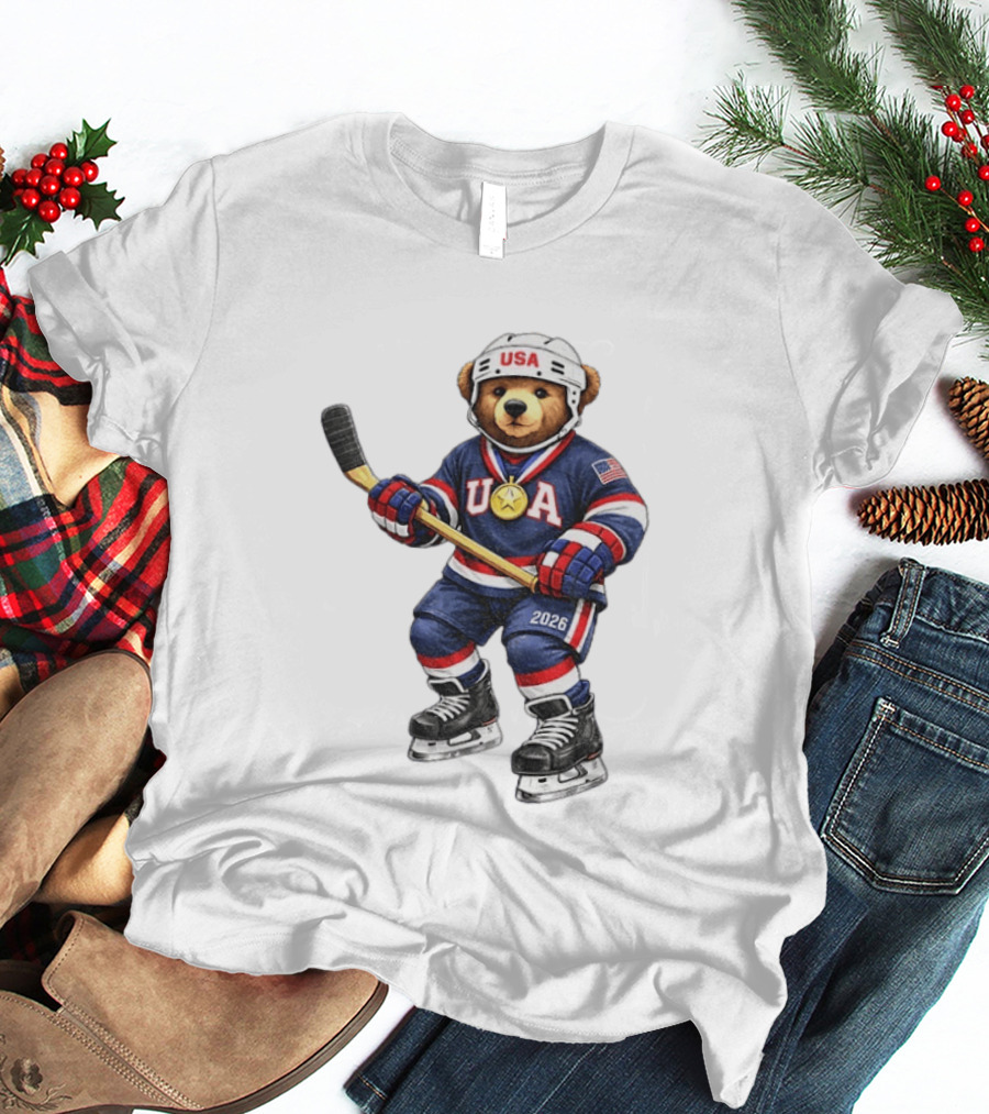 USA Bear Hockey Gold Medal 2026 Olympic Winter Sports Milano Cortina T-Shirt
