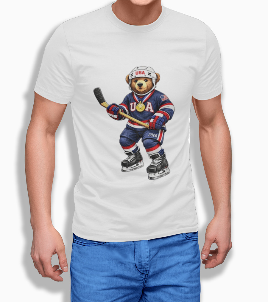 USA Bear Hockey Gold Medal 2026 Olympic Winter Sports Milano Cortina T-Shirt