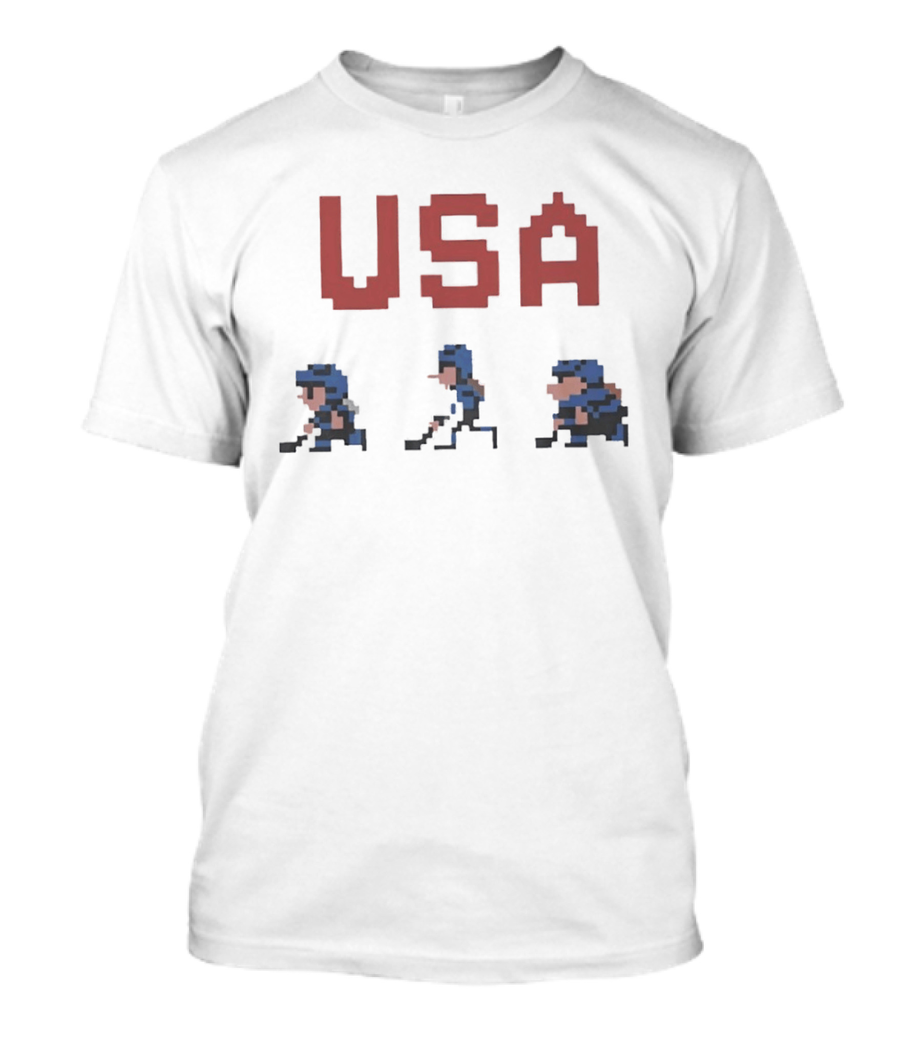 USA Hockey 8 Bit Pixel Characters Retro Sports T-Shirt