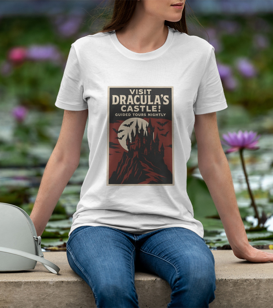 Visit Dracula's Castle Guided Tours Nightly Bats Moon Gothic Twilight T-Shirt