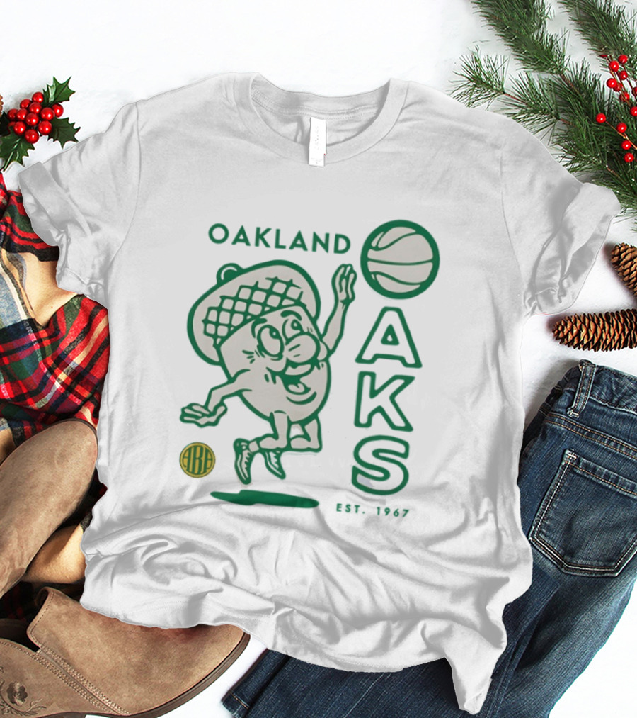 Oakland Oaks ABA 1967 Basketball Cartoon Acorn T-Shirt