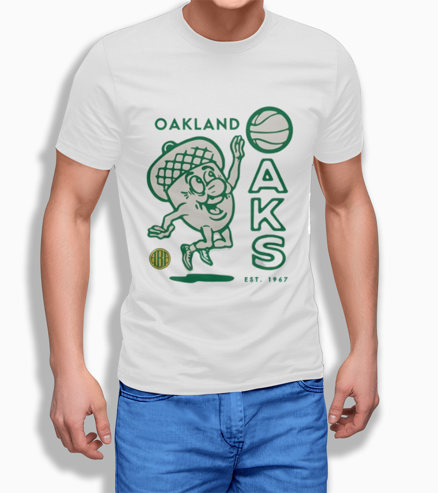 Oakland Oaks ABA 1967 Basketball Cartoon Acorn T-Shirt