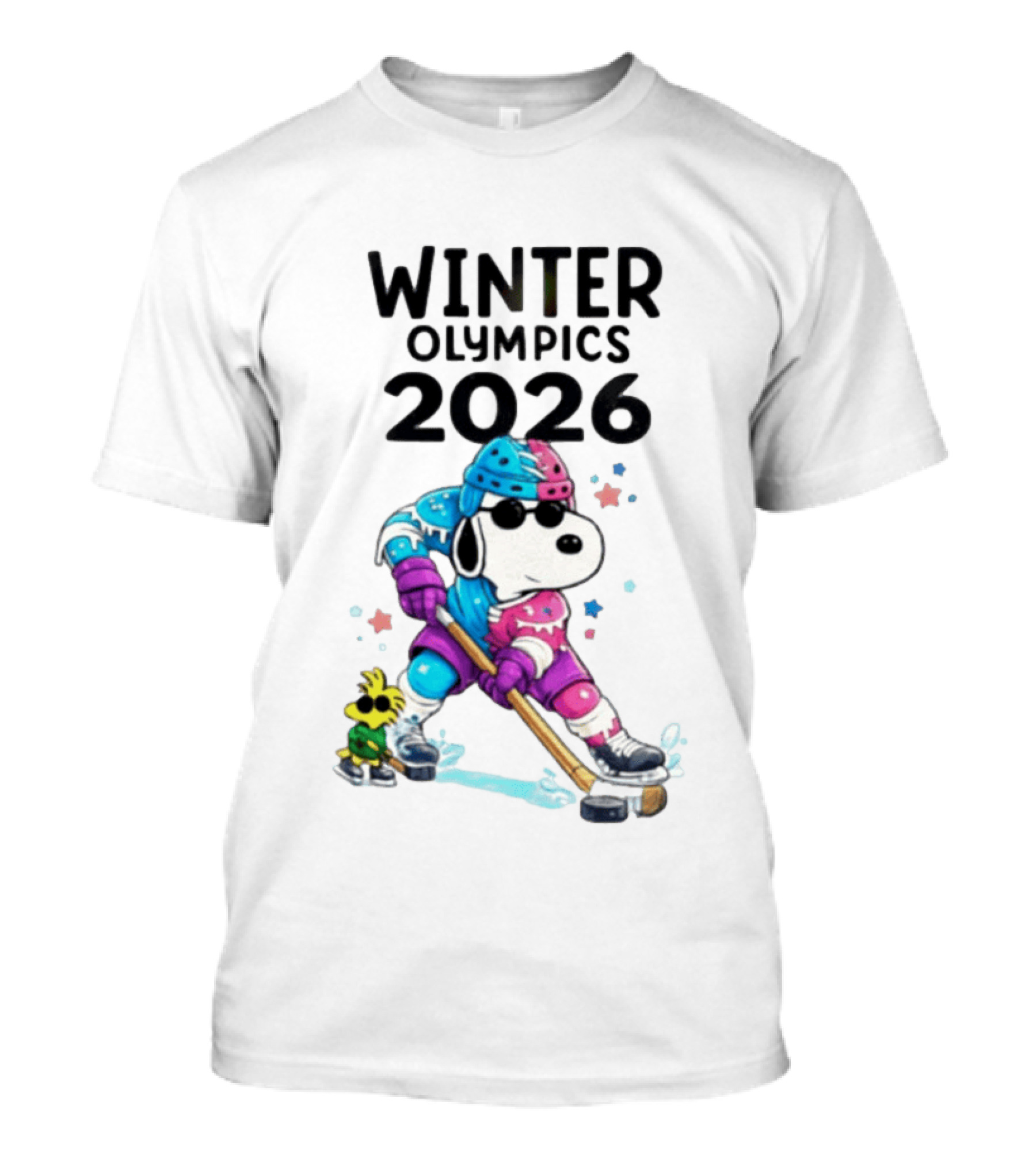 Snoopy Woodstock Winter Olympics 2026 Ice Hockey Milano Cortina T-Shirt