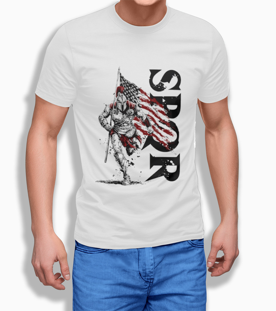 SPQR Roman Legion Knight With USA Flag T-Shirt