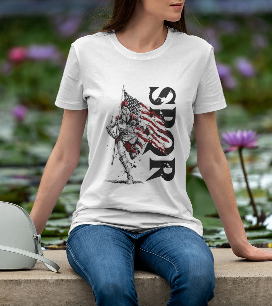 SPQR Roman Legion Knight With USA Flag T-Shirt