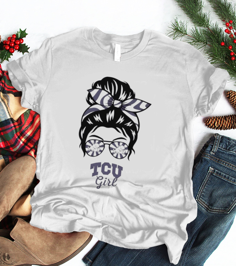 TCU Girl Messy Bun Glasses Horned Frogs T-Shirt