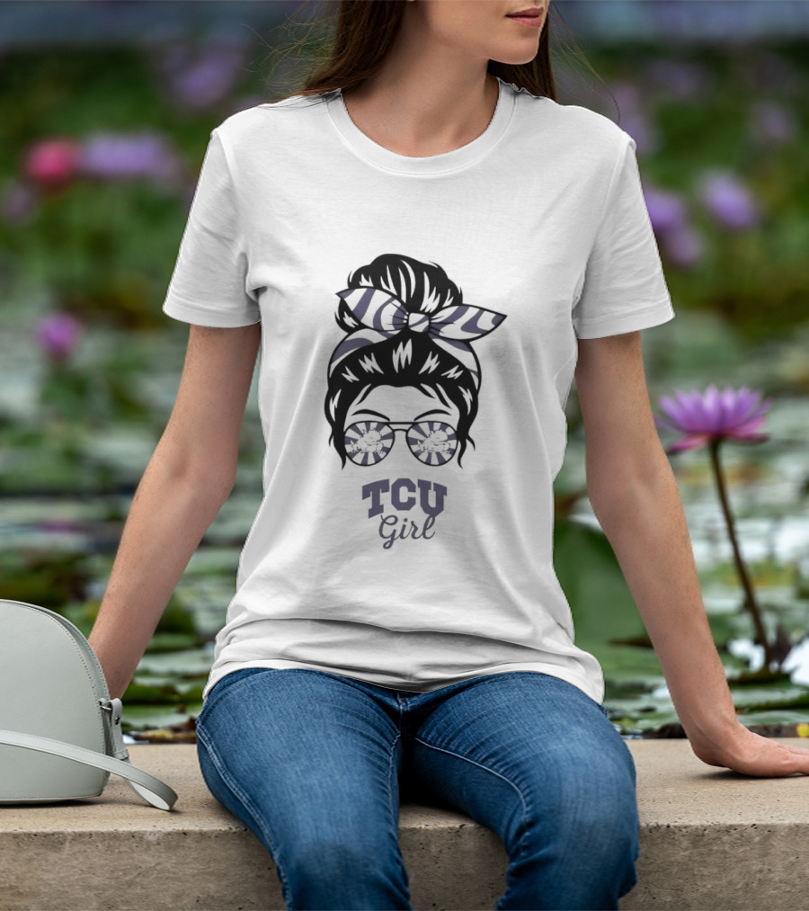 TCU Girl Messy Bun Glasses Horned Frogs T-Shirt