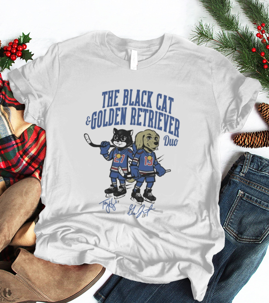 The Black Cat And Golden Retriever Duo Hockey Team 27 13 T-Shirt
