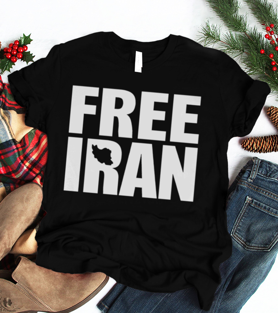 Free Iran Text With Map Inside Minimalist Solidarity Message T-Shirt