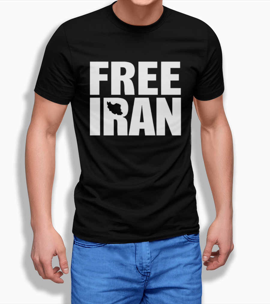Free Iran Text With Map Inside Minimalist Solidarity Message T-Shirt
