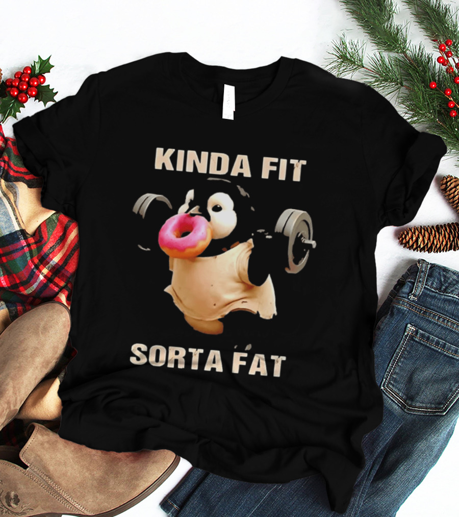 Kinda Fit Sorta Fat Penguin Deadlift Donut Fitness Humor T-Shirt
