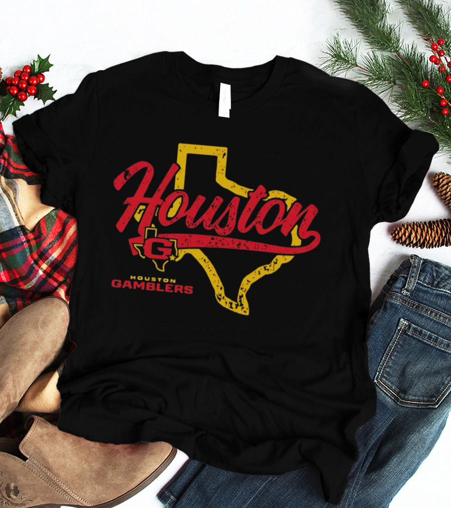 Houston Gamblers Texas Map Script T-Shirt