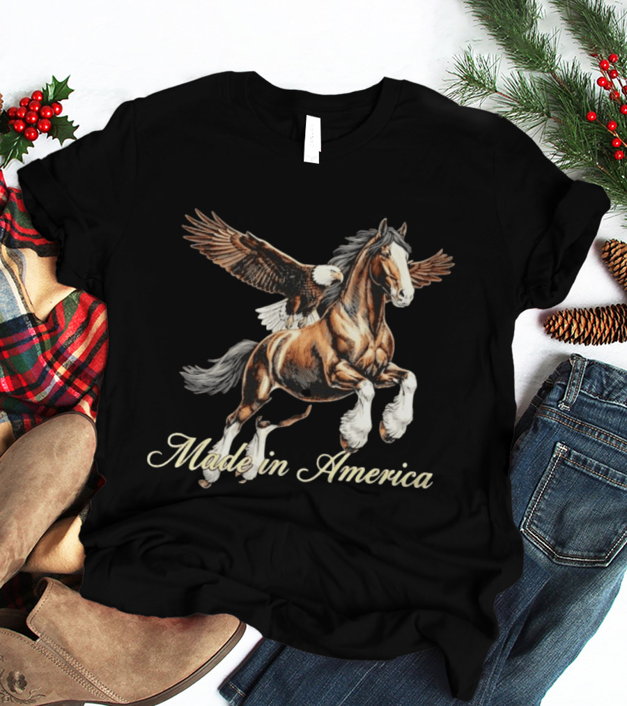 Made In America Bald Eagle And Horse Majestic Symbolism T-Shirt