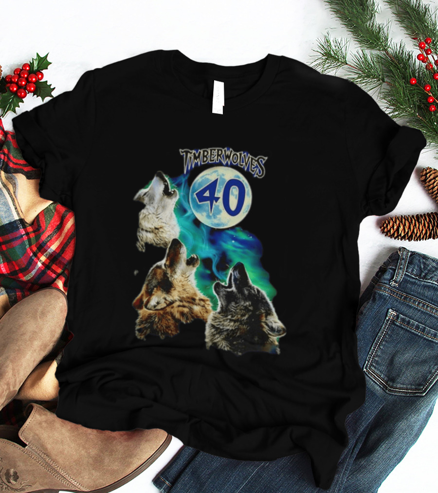 Minnesota Timberwolves 40 Wolves Howling At Blue Moon T-Shirt