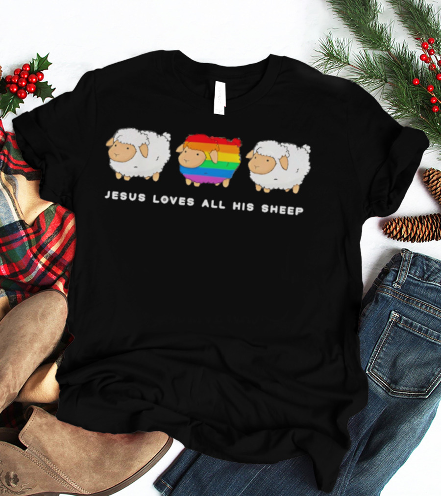 Jesus Loves All His Sheep Rainbow Pride Inclusion T-Shirt