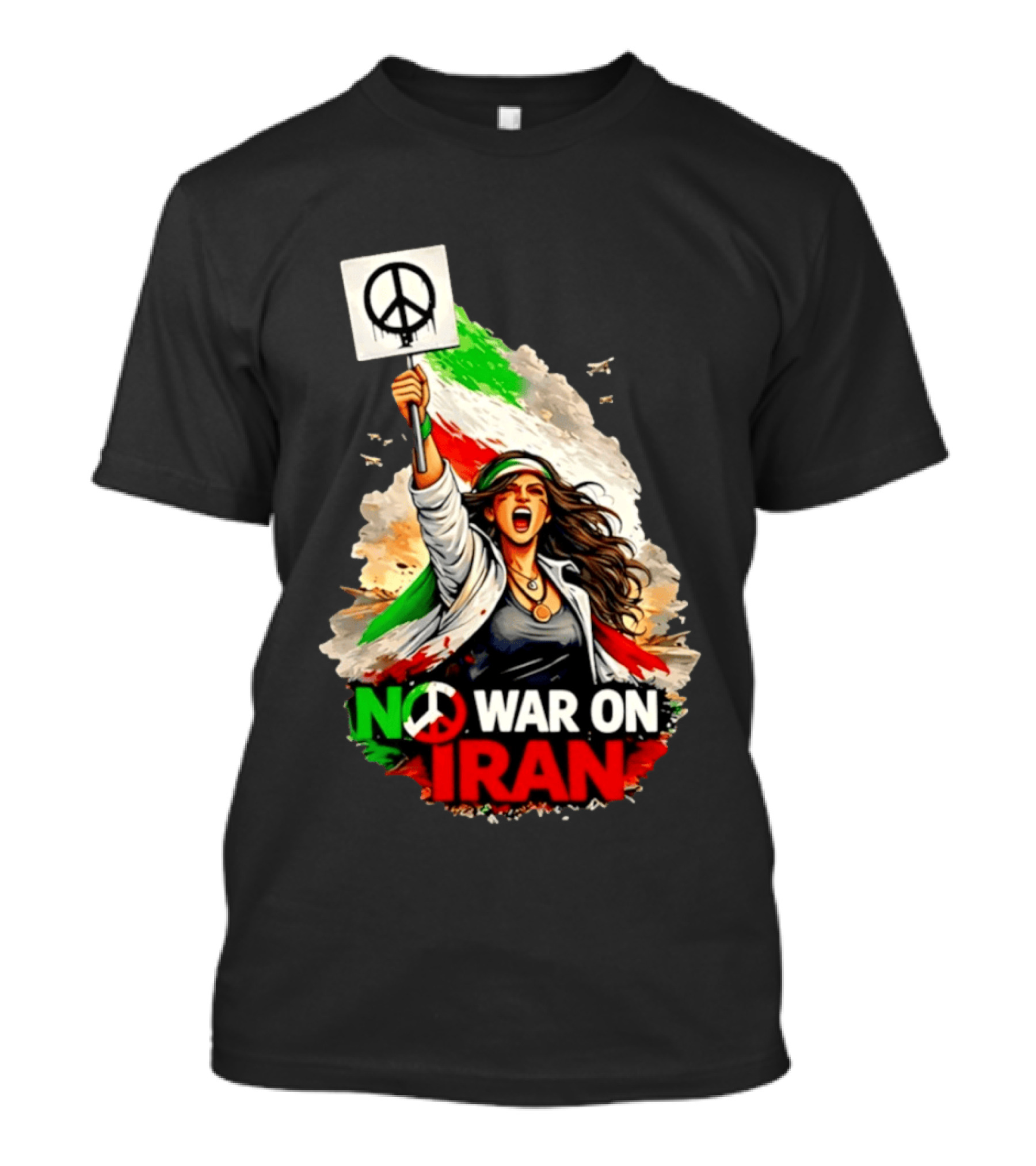 No War On Iran Protest Peace Sign Waving Woman T-Shirt
