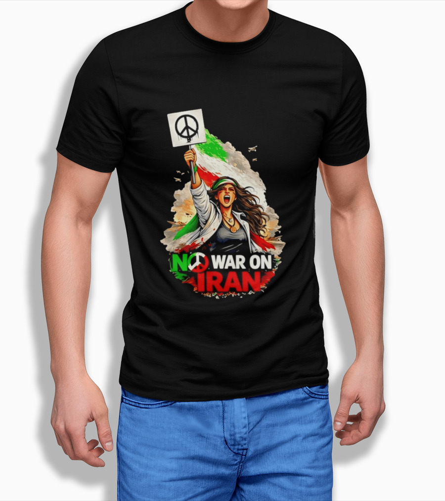 No War On Iran Protest Peace Sign Waving Woman T-Shirt