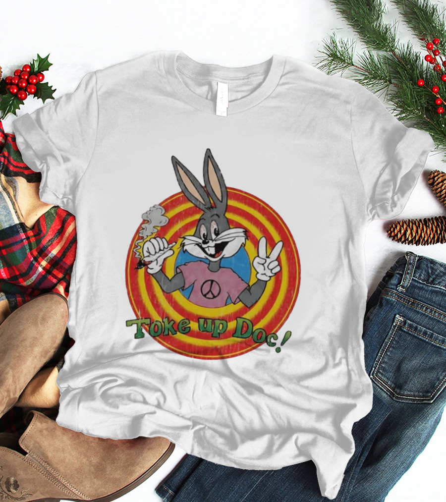 Bugs Bunny Looney Tunes Toke Up Doc Peace Sign Smoking Retro Groovy T-Shirt
