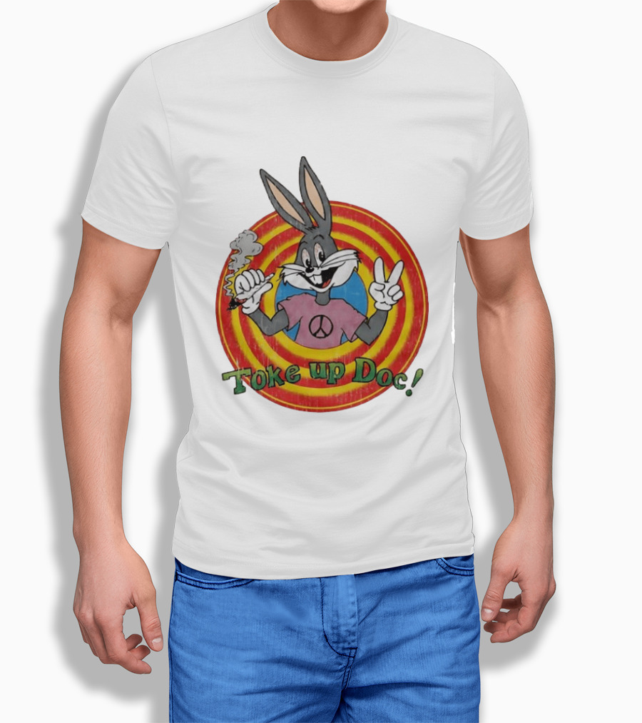 Bugs Bunny Looney Tunes Toke Up Doc Peace Sign Smoking Retro Groovy T-Shirt