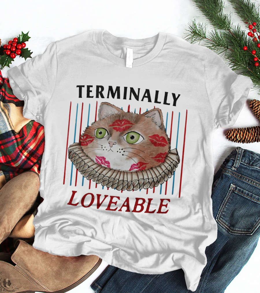 Terminally Loveable Cat With Lipstick Kisses And Collar T-Shirt