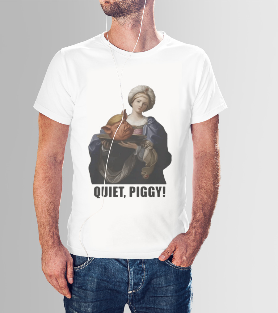 Original Saint Holding Pig Head Quiet Piggy Anti Trump T-Shirt