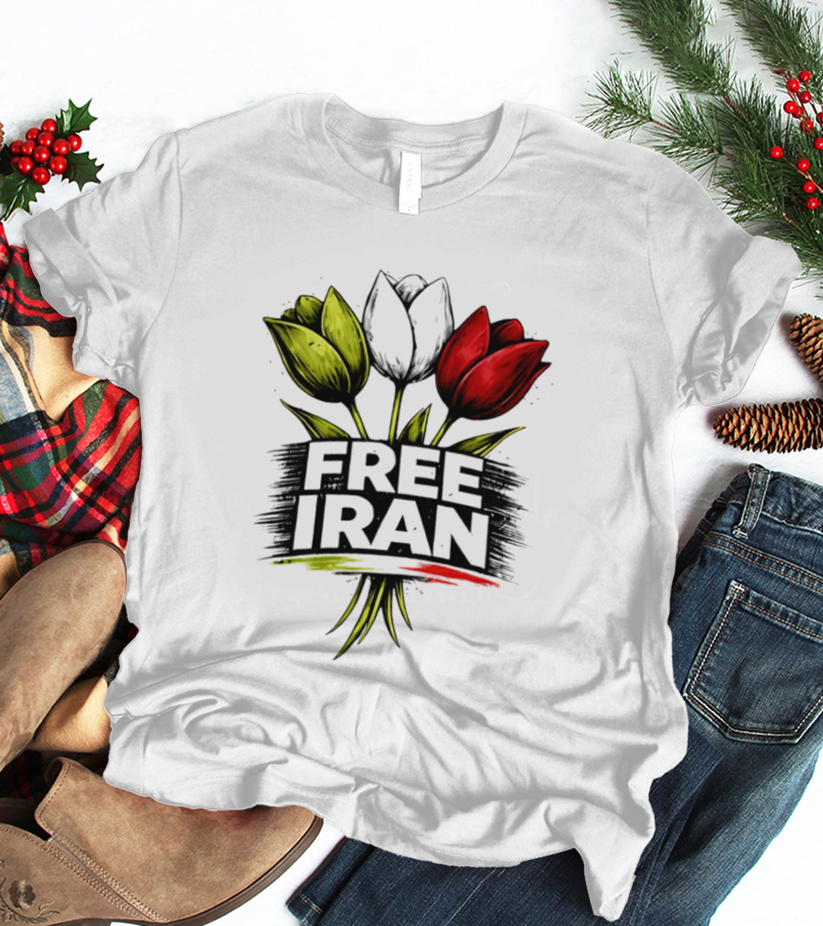 Free Iran Tulips Artwork Bold Protest T-Shirt
