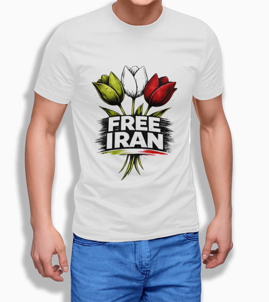 Free Iran Tulips Artwork Bold Protest T-Shirt