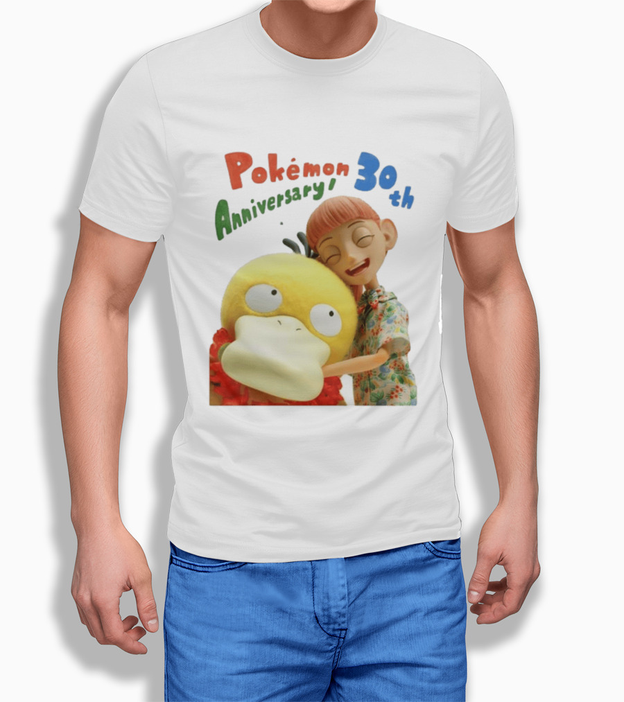 Pokémon 30th Anniversary Pokémon Concierge Psyduck Hugging Celebration T-Shirt