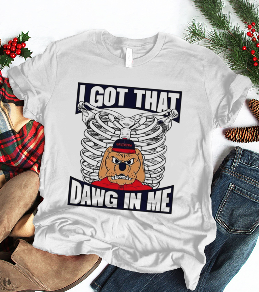 I Got That Dawg In Me Cartoon Southpaw Ribcage Motif T-Shirt